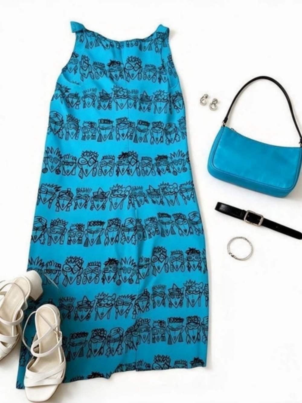 Esprit Resnicoff Blue Geometric Print Midi Dress RARE